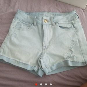 High rise light wash jean shorts